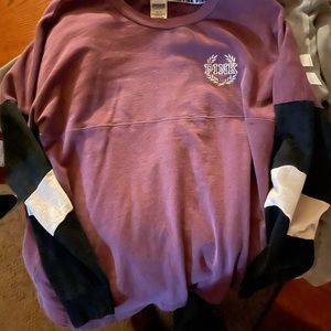 Victoria's Secret Pink Colorblock Varsity Pullover Tunic Mauve Mist Logo Medium